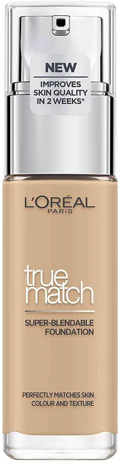 L&Or閍l Paris Make Up, Liquid Foundation with Hyaluronic and Aloe Vera, Perfect Match Make-Up, NO. 3.N Creamy Beige, 30 ml