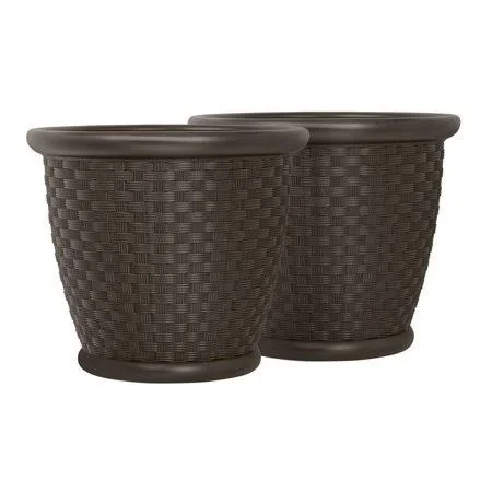 Sonora 18 Inches Indoor/Outdoor Round Java Blow Molded Resin Planter (2-Pack) - Size: 16 in