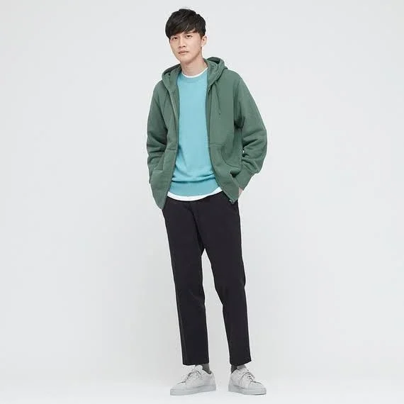 Uniqlo Men's Sweat Long-Sleeve Full-Zip Hoodie - Green, S