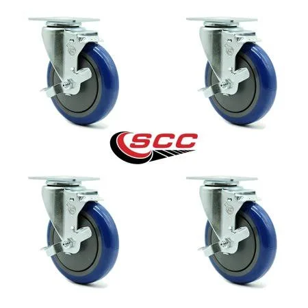 Service Caster - 5' x 1.25' Blue Polyurethane Wheel Swivel Casters W