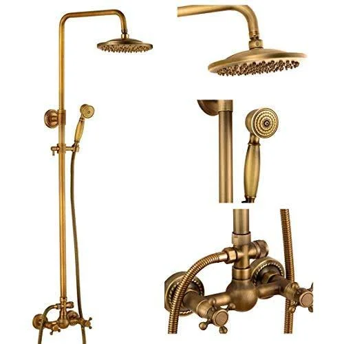 Antique Brass Bathroom Shower Faucet Set Brushed Gold Shower Fixture 8 inch Rain