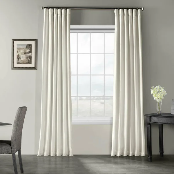 Exclusive Fabrics Off-White Vintage Faux Textured Dupioni Silk Curtain - 50 x 84