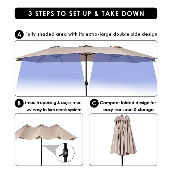 15& Double-Sided Outdoor Offset Patio Umbrella, Base Not Included - Burgundy