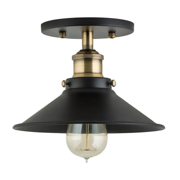 Linea di Liara Andante Industrial Vintage Ceiling Light Fixture - Black w/Antique Brass Semi Flush Mount Ceiling Light with Bulb