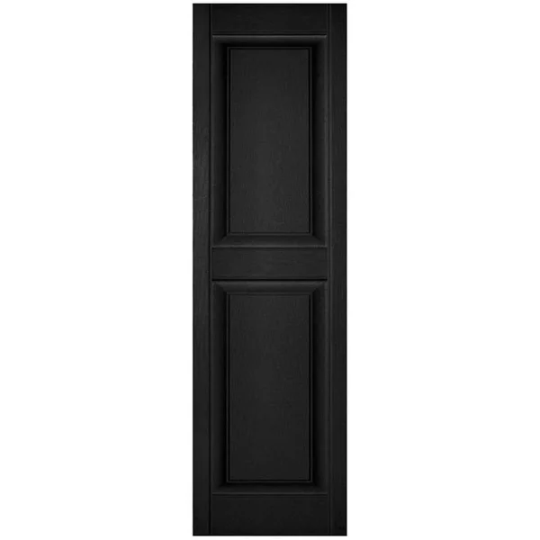 12 inchw x 46 inchh Lifetime Vinyl, Custom Two Equal Panels, Raised Panel Shutters, Black