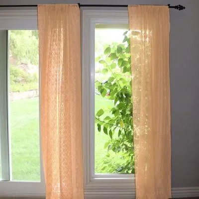 Pateros Lace Floral Sheer Rod Pocket Single Curtain Panel One Allium Way Curtain Color: Peach - Size per Panel: 58x22 W x 84x22 L