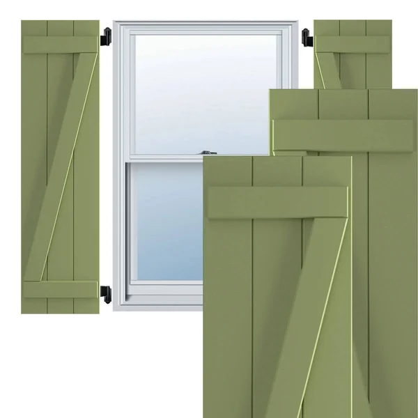 Ekena Millwork 16-1/8x22 x 74x22 True Fit PVC Three Board Joined Board and Batten Shutters w/Z-Bar, Moss Green (Per Pair)