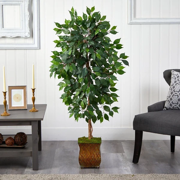 Nearly Natural 51 inch Ficus Artificial Tree in Metal Planter