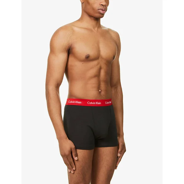 Calvin Klein Mens Blue/blue/rustic Logo-Print Pack of Three Stretch-cotton Trunks S