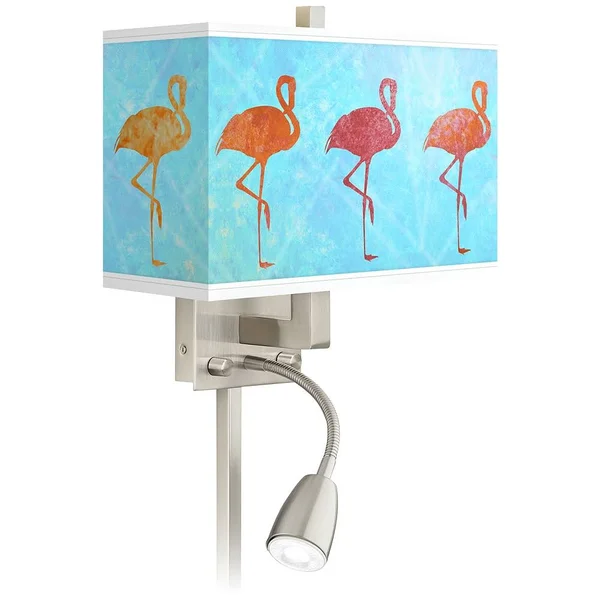 Flamingo Shade Giclee Glow LED Reading Light Plug-In Sconce