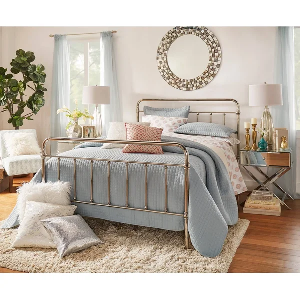 Inspire Q Palmer Frosted Tile Silver Finish Round Accent Wall Mirror by Bold - N/A