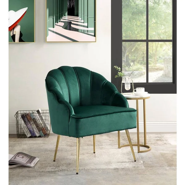 Lilola Home Naomi Green Velvet Wingback Accent Chair with Metal Legs