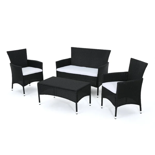 Mina Outdoor 4 Piece Wicker Chat Set with Water Resistant Cushions - Multibrown, Beige