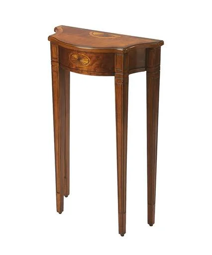Offex Traditional Olive Ash Burl Demilune Console Table - Medium Brown