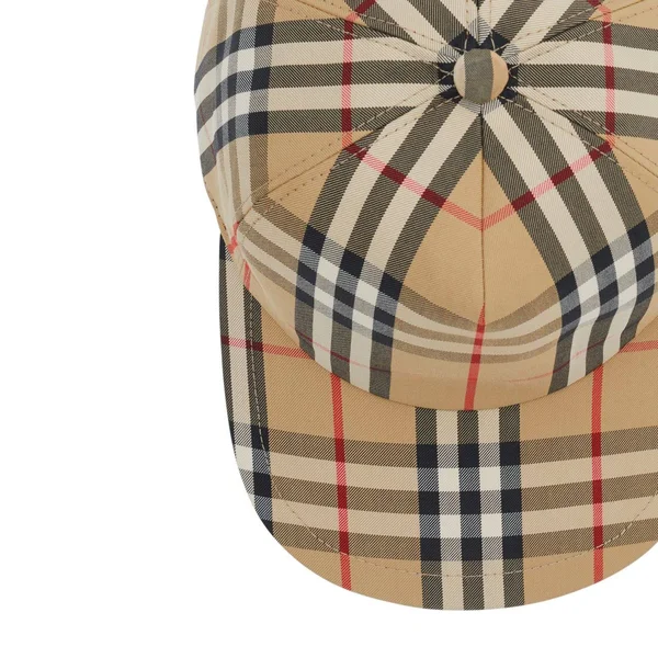 Burberry Logo Detail Vintage Check Baseball Cap - Size: XL, Beige