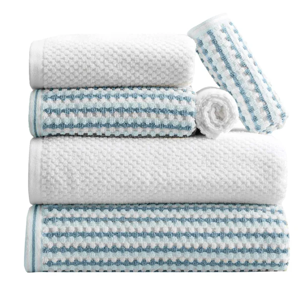 Great Bay Home 100% Cotton Multi-Striped 6 Piece Towel Set Light Blue, Dark Blue