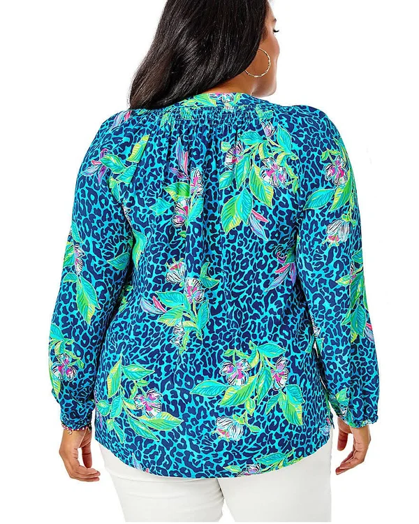 Lilly Pulitzer Womens Elsa Silk Top (Onyx Can You Zee Me) (Size M)