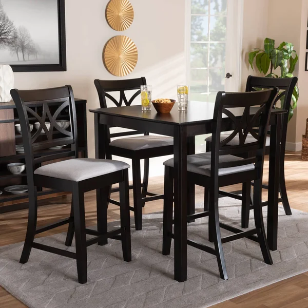 Baxton Studio Chandler Modern and Contemporary Grey Fabric Upholstered and Espresso Brown Finished Wood 5-Piece Counter Height P