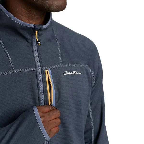 Eddie Bauer Men's High Route Grid Fleece Full-Zip Mock-Neck - Blue - XXXL