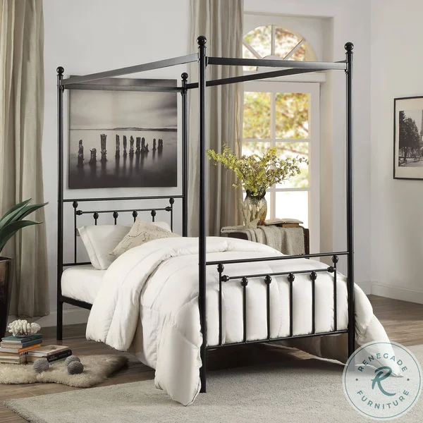 Homelegance Chelone Metal Canopy Bed, Twin, Black