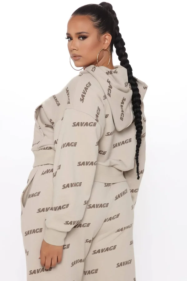 Womens on Repeat Savage Cropped Hoodie in Taupe Size Small by Fashion Nova