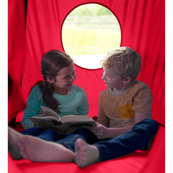 HearthSong HugglePod Hangout Hanging Tent and Family Hangout Steel Stand Set - Red