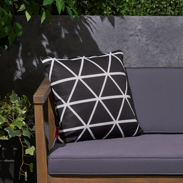 17.5x22 Black and White Geometric Square Outdoor Patio Throw Pillow