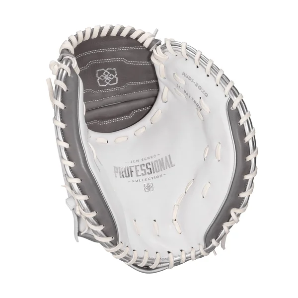 Easton Pro Signature Jen Schroeder 34x22 Fastpitch Softball Catcher Mitt RUD 1 Piece White/Grey 34 Right Hand