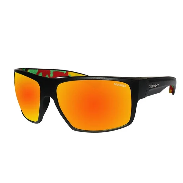Bomber Sunglasses - Mana Bomb Matte Black FRM, Red Mirror Polarized Lens, Rasta Foam