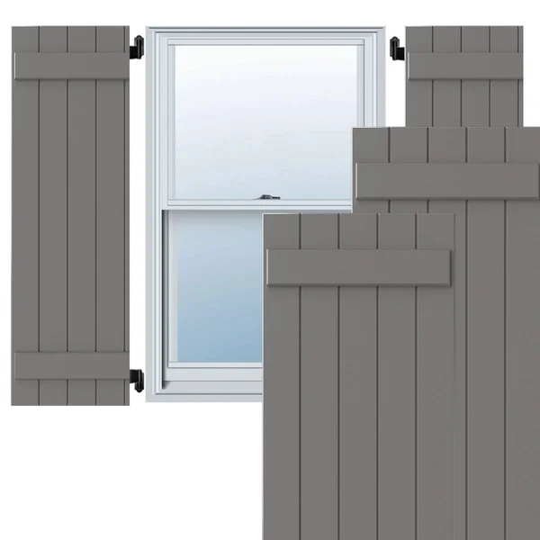 Ekena Millwork CWB18X048PRC 18x22W x 48x22H Exterior Five Board (2 Batten) Composite Board-n-Batten Shutters (Per Pair), Primed