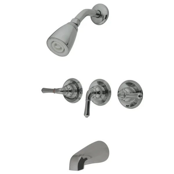Kingston Brass Magellan 3-Handle Tub and Shower Faucet with Water Savings Showerhead - Satin Nickel GKB238