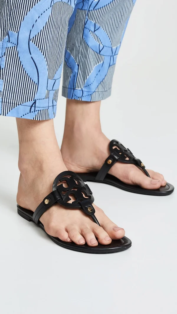 Tory Burch Ladies Black Leather Miller Sandals, Brand Size 7.5