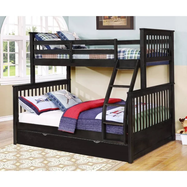 Carthew Convertible Twin Over Full Bunk Bed (Optional Storage or Trundle) - Bed + Trundle - Charcoal