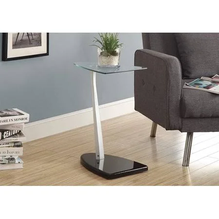 Monarch Specialties Accent Table Top Tempered Glass, 24 inch H, Glossy Black/Silver, Contemporary Style by Brand Monarch Special
