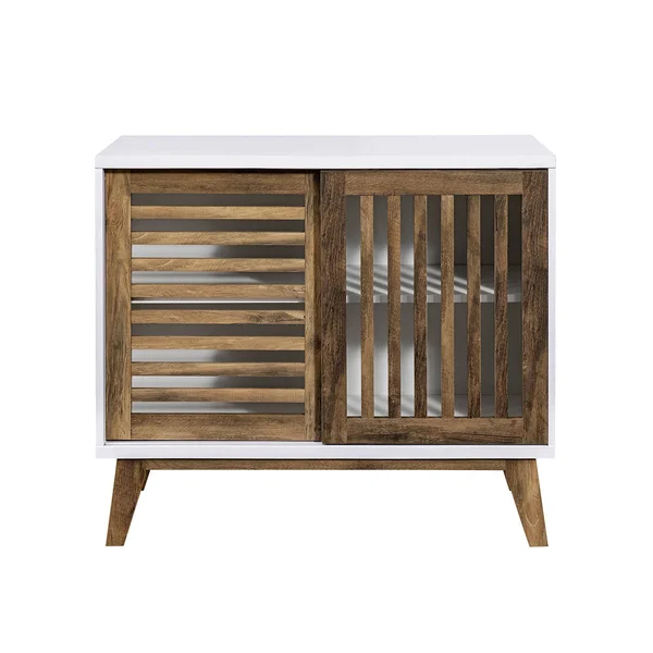 Mid-Century Modern Sliding Slat Door TV Stand for TVs Up to 40x22 White/Rustic Oak - Saracina Home