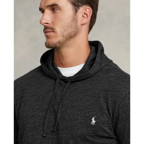 Ralph Lauren Men's Jersey Hooded T-Shirt - Size L Tall in Black Marl Heather/C9590