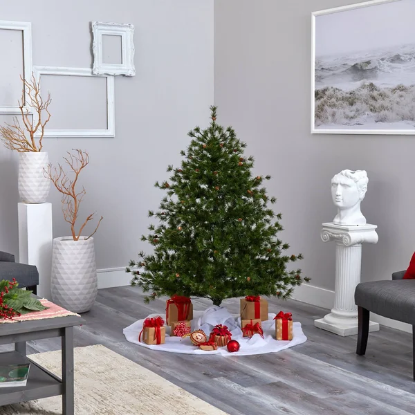 Nearly Natural 5 Foot Colorado Mountain Pine Artificial Christmas Tree with 250 Clear Lights, 669 Bendable Branches, and Pine Co