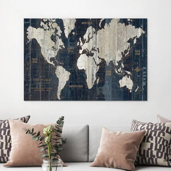 Old World Map Blue by Wild Apple Portfolio Canvas Print