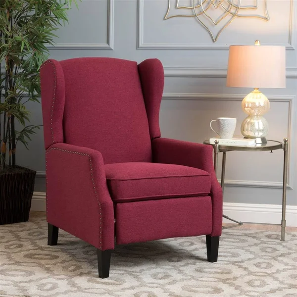 Noble House Wescott Recliner in Deep Red and Dark Brown