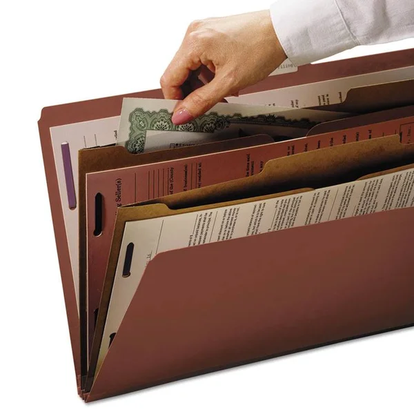 Smead Pressboard Folders with 2-Pocket Dividers - Red, Six -Section - 10 pack