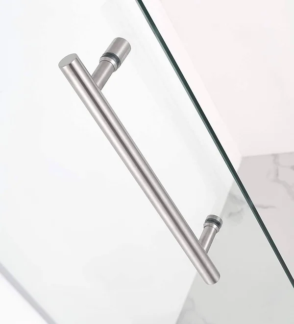 Aston Merrick 34 in. to 34.25 in. x 72 in. Frameless Hinged Neo-Angle Shower Enclosure in Stainless Steel