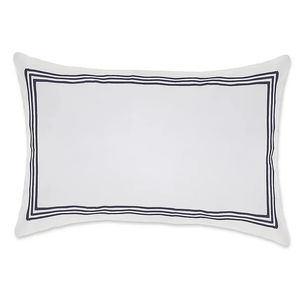 Wamsutta Hotel Triple Baratta Stitch King Pillow Sham in White/Navy