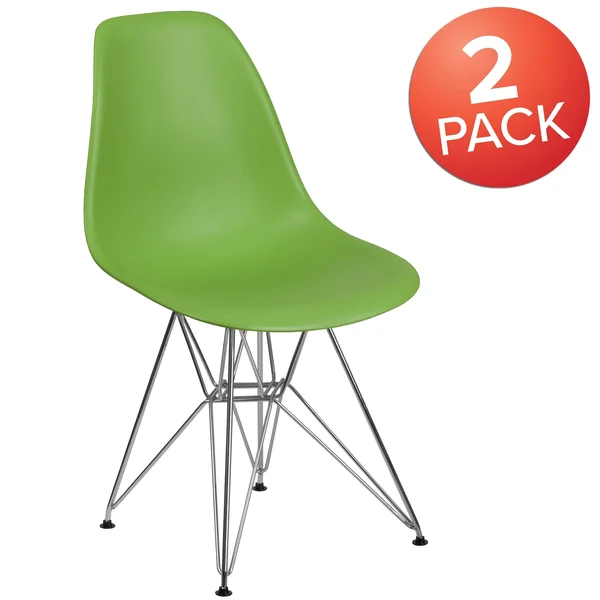 Lancaster Home 2 Pk. Elon Series Plastic Chair with Chrome Base - White
