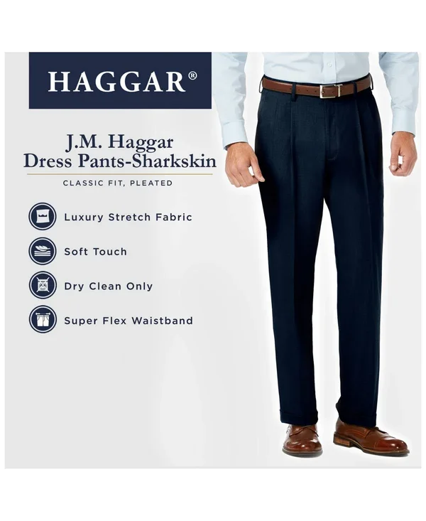 Haggar Mens J.M. Sharkskin Pleated Dress Pants