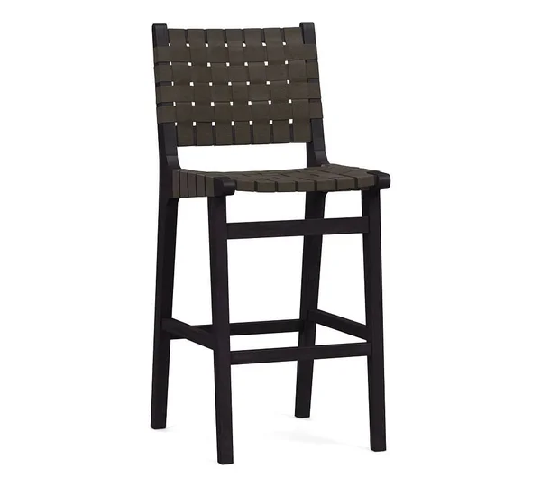 Fenton Leather Bar Height Bar Stool, Black Leg, Vintage Charcoal