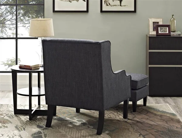 Simpli Home Ashbury Wingback Club Chair and Ottoman, Slate Grey