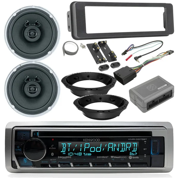 Kenwood-Jensen-Scosche Harley Davidson Touring Radio Package - Kenwood CD Bluetooth USB Marine Radio, 2x Jensen 6.5 Marine Speak