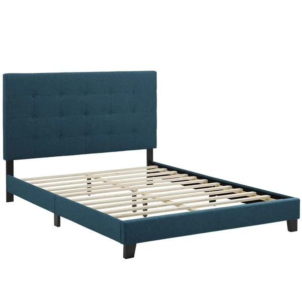 Modway Melanie Twin Tufted Button Upholstered Fabric Platform Bed Gray
