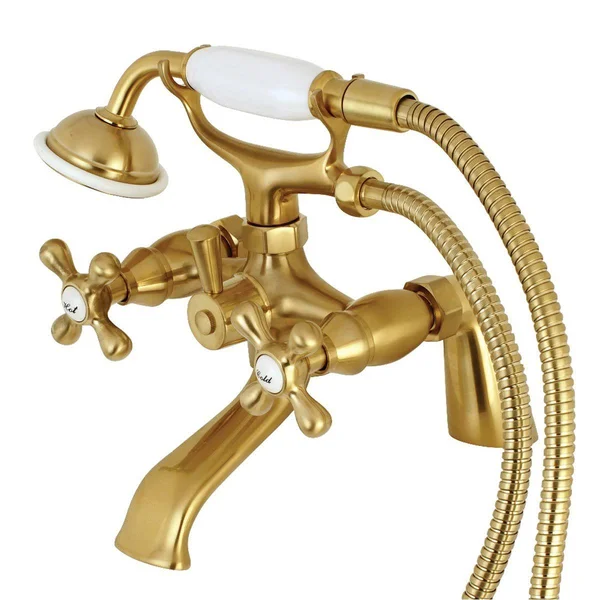 Kingston Brass KS267PB Deck Mount Clawfoot Tub Filler with Hand Shower - Polished Brass