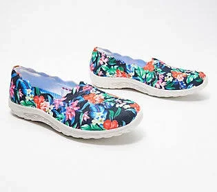 Skechers Knit Scalloped Slip-On Shoes - Reggae Fest - Size 10 Wide, Black Floral